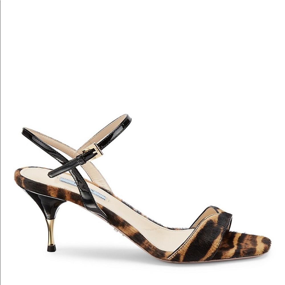 Prada
Cavolino Kitten-Heel Ocelot-Print Calf Hair Sandals